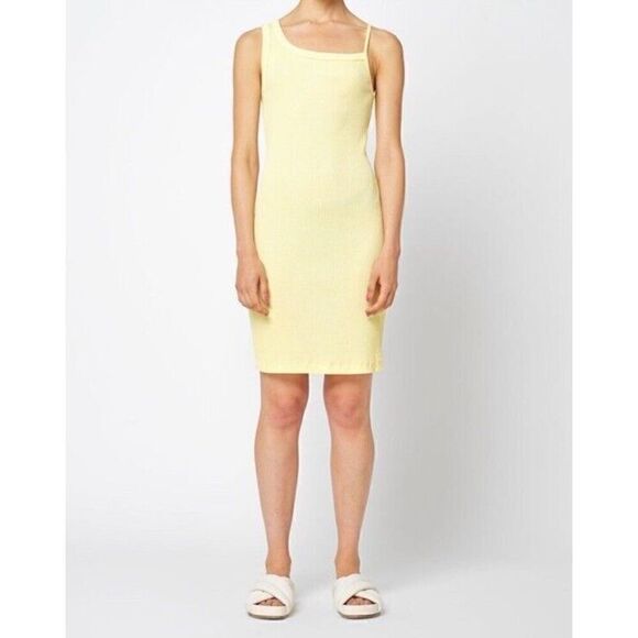 NWT JOHN ELLIOTT Pollen Yellow Cotton Rib Asymmetrical Cami Dress, Size 2 Medium - Picture 3 of 8